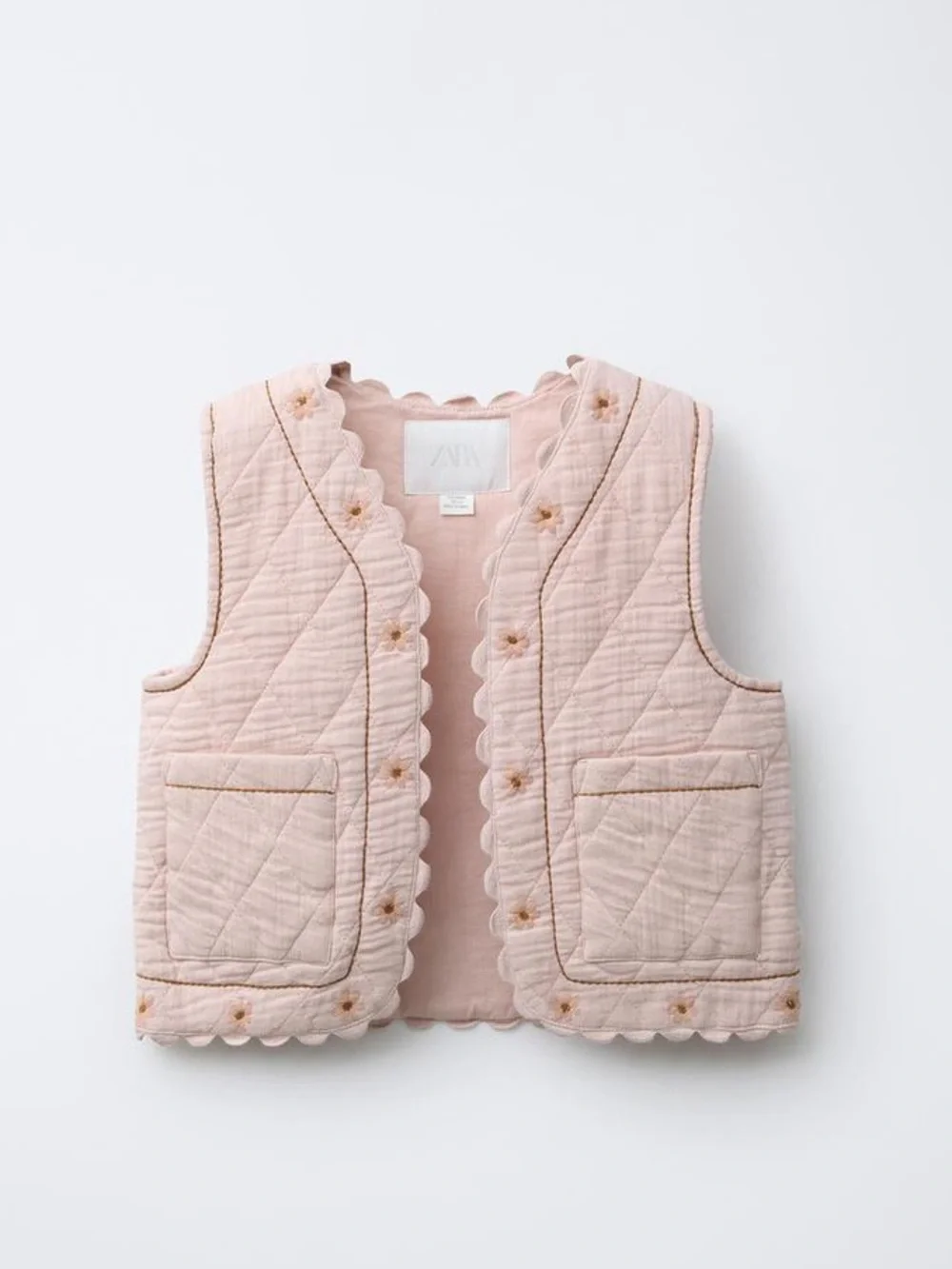 New Zara girls pink EMBROIDERED FLORAL TEXTURE vest size 11-12